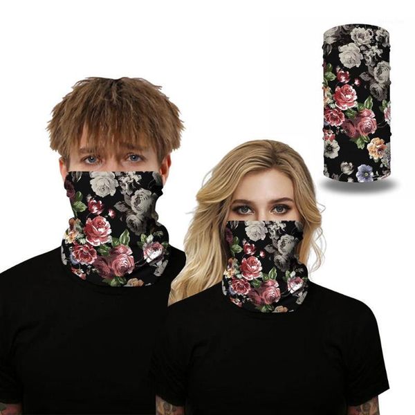 

cycling caps & masks 1 pc beauty flower digital printing magic scarf outdoor sun insect proof mask neckband headband camping accessories1, Black