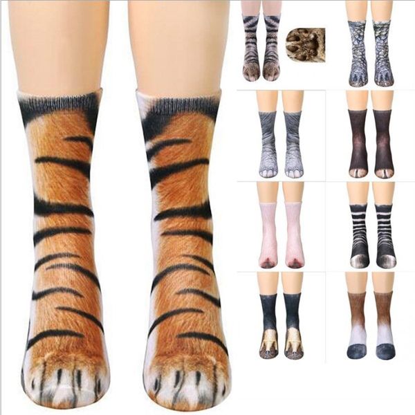 

cotton leopard paw socks women funny printed animal socks kawaii cute casual happy fashion high ankle socks for men female, Black;white