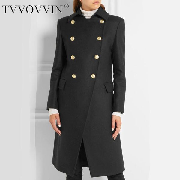 

tvvovvin wool women coat temperament woolen overcoat classic double breasted long woolen jacket loose women winter coats ydxk1, Black