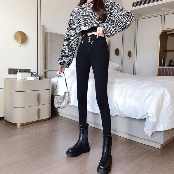 

mom jeans high waist korean style jeans boyfriend femme casual plus size woman pencil stretch skinny denim trousers1, Blue