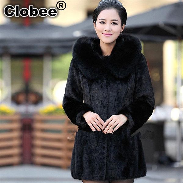 

women's fur & faux women winter hooded fake coats plus size vintage artificial black coat with hood big 002