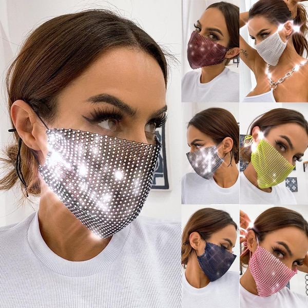 

flash newmasquerade adjustable rhinestone breathable mask jewelry sparkling diamond sparkle metal party mask#30