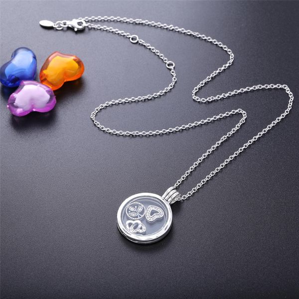 

кубический оригинал 925 sterling silver floating медальон ожерелье с clear циркониевого стеклом для женщин подарочного diy ювелирных изделий