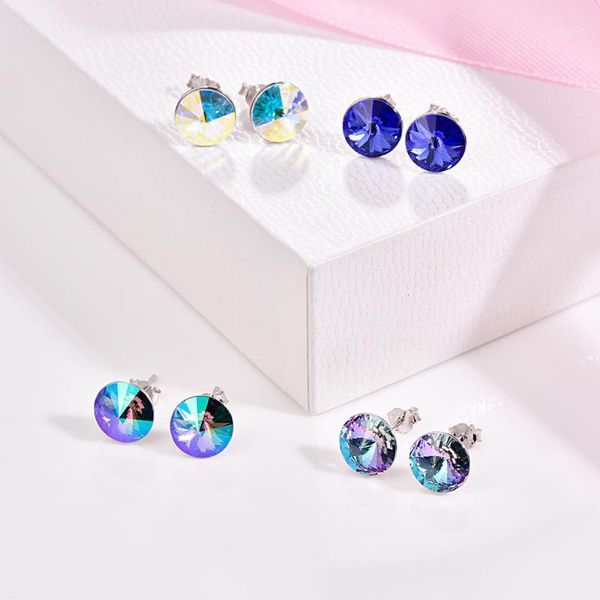 

stud crystals from earrings 925 sterling silver round for women fashion wedding office jewelry1, Golden;silver