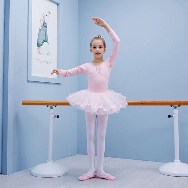 

high children's pompous skirt performance dance long sve elastic combed cotton ballet training drs, Blue
