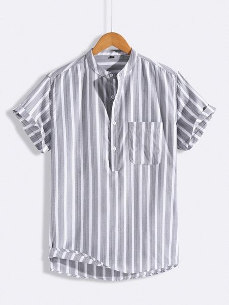 

men striped print half button shirt 40nz#, White;black