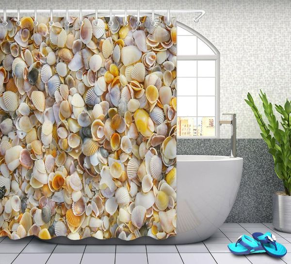 

clean stacked seashells waterproof fabric shower curtain bath accessory sets