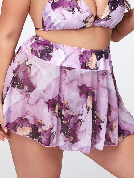 

2pack plus marble print bikini bottom with beach skirt v98a#, Black