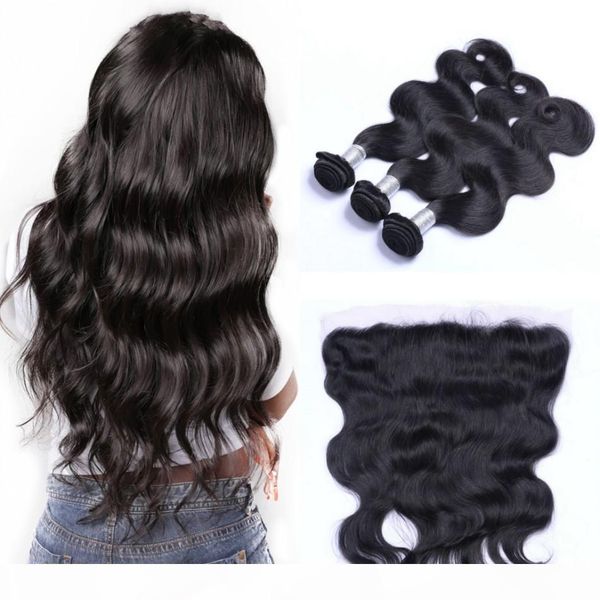 

brazilian virgin hair bundles with frontal body wave human hair bundles with lace frontal closure 13x4 ear to ear, Black;brown