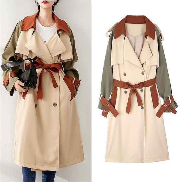 

england style high fashion trench coat for women autumn vintage double-breasted casual loose long coat women clothes sl369, Tan;black
