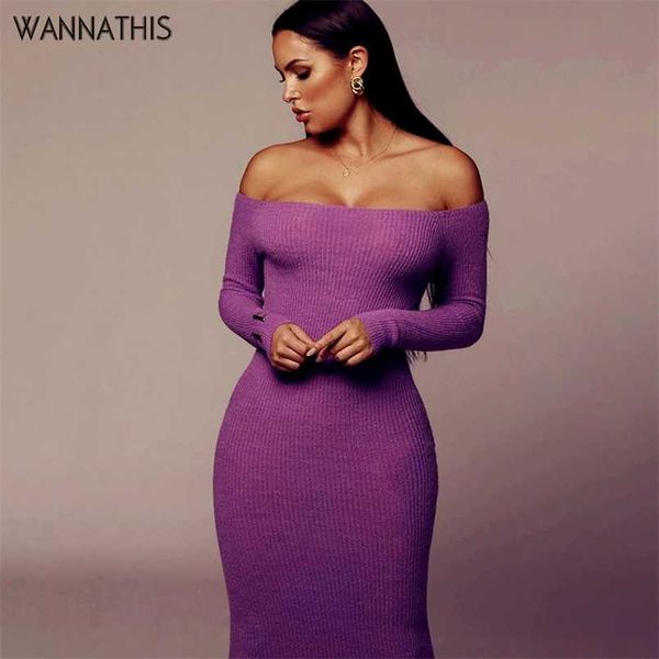 

wannathis long sleeve straples's dress off shoulder autumn party lady dress knitted cotton casual fashion streetwear 211221, Black;gray
