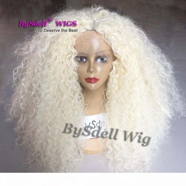 

long afro fluffy medium curly hair lace front wig synthetic heat resistant honey blonde 613# color wigs for black women pelucas pelo corto