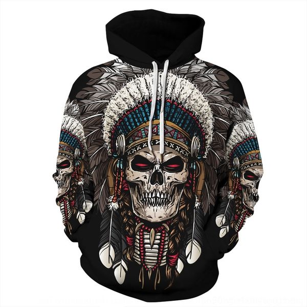 

0sgai new printing feather wolf digital indian hooded casual long sleeve men's new indian feather hoodie sweater wolf digital printing, Black