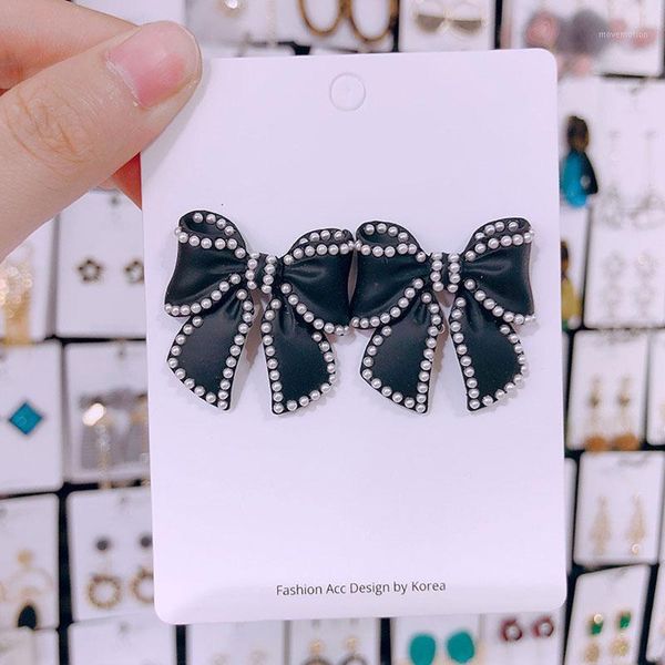 

korean wweet girl bow earrings female temperament ladies pearl earring simple wild earrings1, Golden;silver