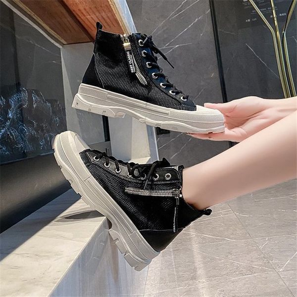 

2021 new fall women high women's lace up to zipper shoes medium heels ladies'short boots g3qv, Black;white