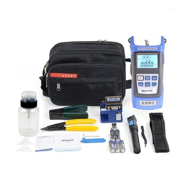 

fiber optic equipment 12 in 1 ftth tool kit with fc-6s cleaver and optical power meter 5-30km visual fault locator wire stripper1