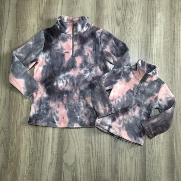 

girlymax fall/winter outfits baby girls mommy coat pink grey tie dyed fleece cotton clothes children boutique pullover lj201111, Blue