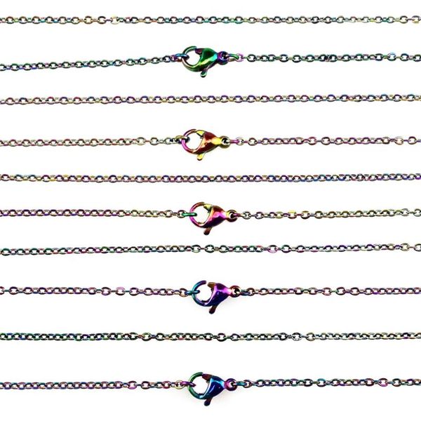 

chains 5pcs/lot stainless steel necklace rainbow / silver color link chain jewelry making