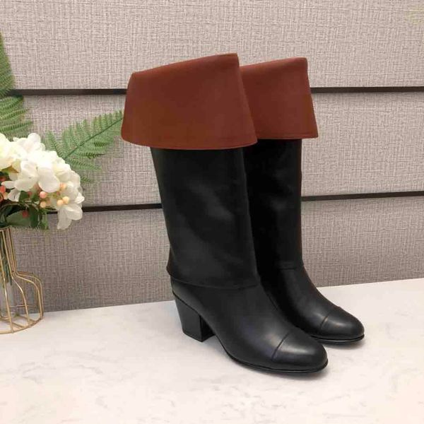 

fashion designer high boots, winter designer fashion leather boots, good quality luxury boots dust bag card, Black