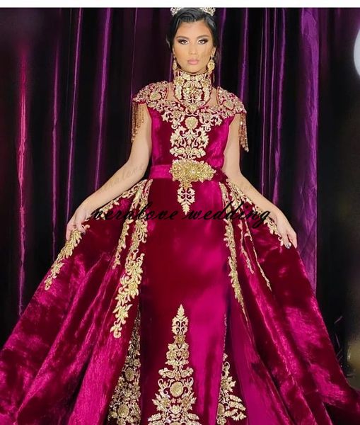 Altın Vestidos De Novia Kosova Arnavut Kaftan Abiye 2021 Aplike Robe de Soirée Mariage Hindistan Balo Abiye