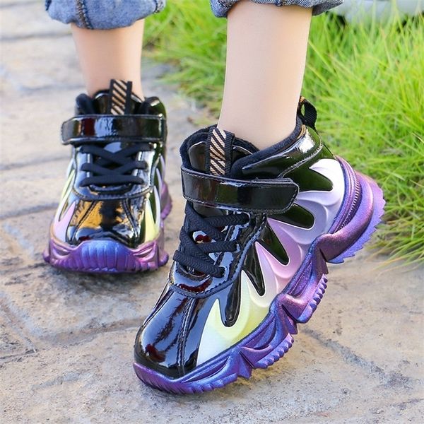 

ulknn children's winter plus velvet sneakers boys help cotton-padded shoes 2020 new girls fashion casual wild student shoes lj201202, Black;red