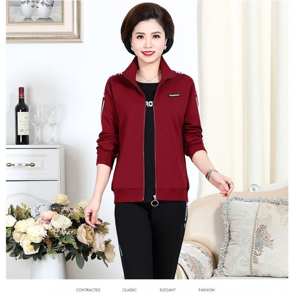 

women's spring and autumn new long sleeve leisure sportswear two piece coat coat suit for middle-aged and elderly women's mothers, Gray