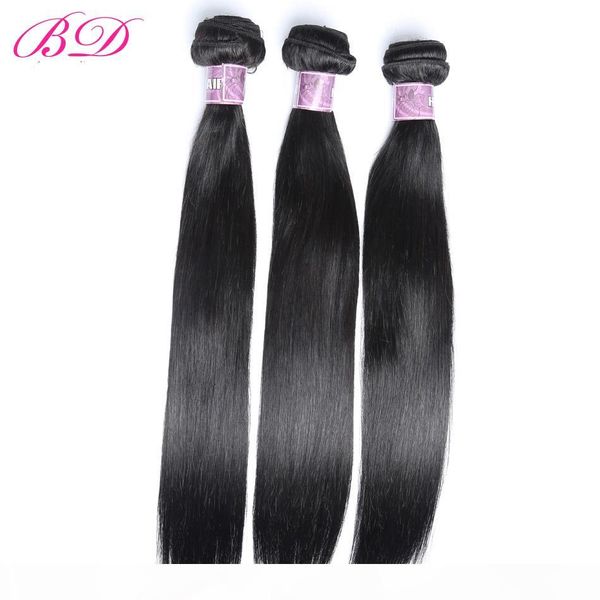 

bd new human hair virgin peruvian straight hair 3 4 bundles one set, Black;brown