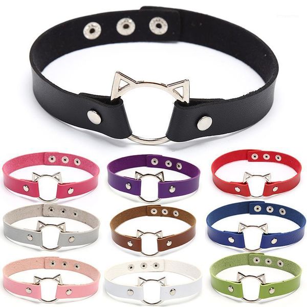 

10 colors punk harajuku collar choker necklace kit head pu leather choker punk goth handmade neck bracelet jewelry1, Golden;silver