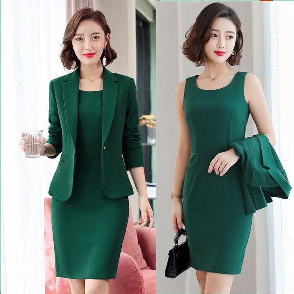 

work dresses elegant blazer dress suits women business uniform office lady professional two piece set suit female fashion 20211, White;black
