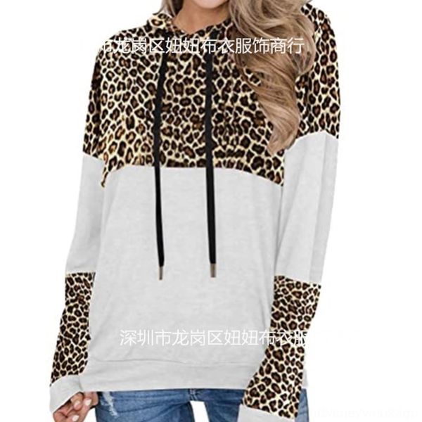 

i9wge 2020 autumn new leopard women's stitching loose women's long-sleeved 2020 autumn print leopard print stitching sweater hat, Black