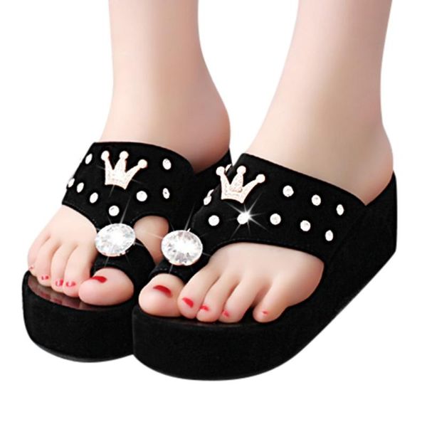 

indoor slippers women summer open toe slipper platform wedges non-slip sandals beach slippers shoes casual flip flops#7.16, Black