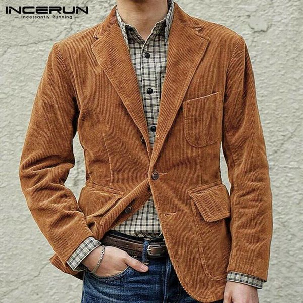 

men corduroy blazers solid color lapel business casual suit multi pockets long sleeve jackets vintage elegant men blazer incerun1, White;black