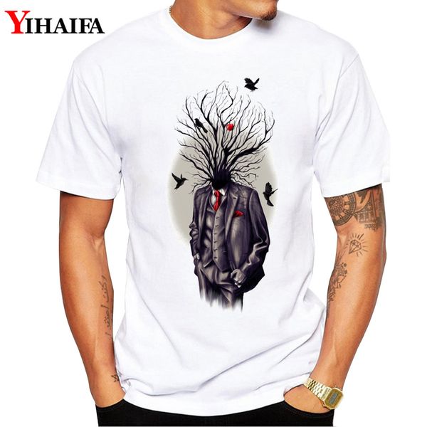 

yihaifa brand graphic tee personality design tree bird gym print short sleeve casual white sport hooded sweatshirt hoodie men t shirt