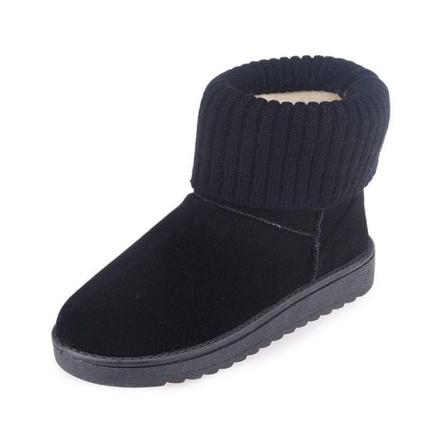 

all-match snow boots women plus velvet martin short boots student winter new middle tube non-slip thick warm cotton shoes, Black