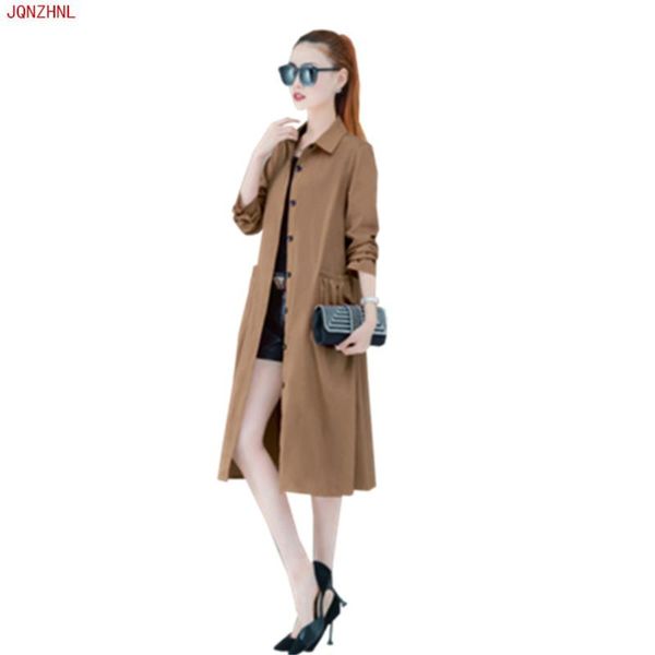 

jqnzhnl 2020 spring new women slim coat long temperament lapel long sleeve jacket casual pure color windbreaker coat as1114, Tan;black