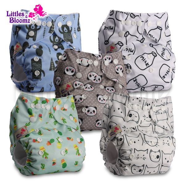 

littles&bloomz] 5pcs/set baby washable reusable real cloth pocket nappy, 5 nappies/diapers and 5 microfiber inserts in one set 1016