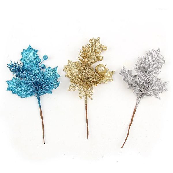 

christmas decorations 10pcs hollow cuttings artificial flower ear glitter poinsettia home ornaments festivals tree decoration party supplies