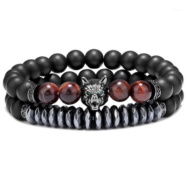 

beaded, strands 2 pieces / set couple distance bracelet wolf head beaded natural stone man charm yoga jewelry woman jewelry1, Black