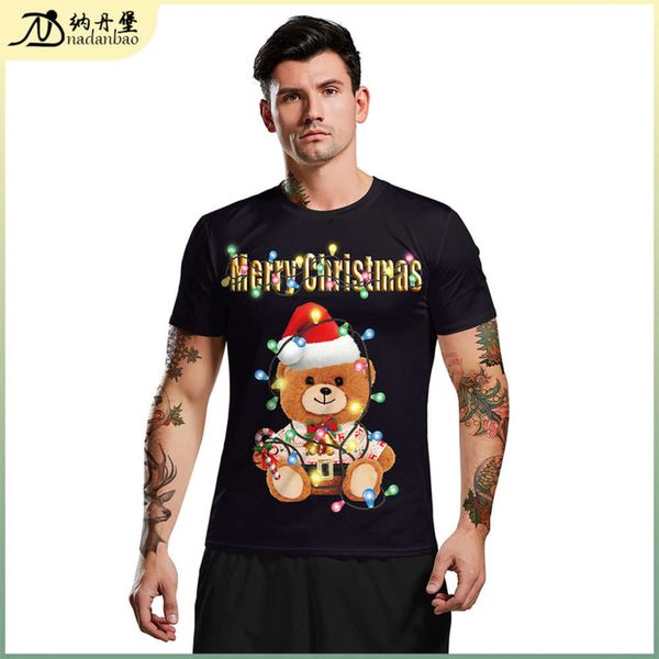 

2020 clothing new men's t-shirt cute bear print short sve round neck top, Black