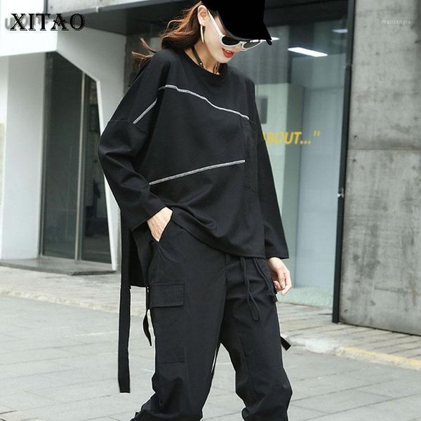 

xitao patchwork irregular solid t shirt women 2020 autumn casual fashion new style temperament all match women clothes zy13421, White