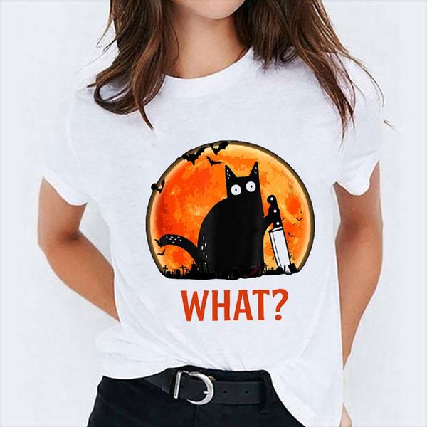 

t shirts for women cat pumpkin cartoon clothing happy halloween print lady womens graphic t shirt ladies female tee shirt, White