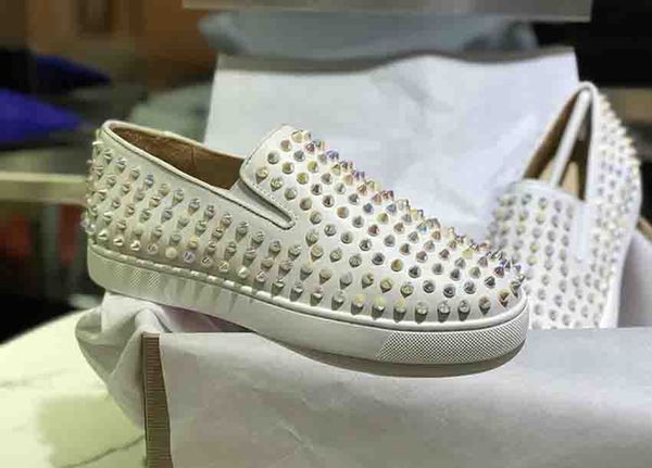 

luxury paris red bottom loafers for men women genuine leather slip on platform casual sneakers spikes wedding party flats men shoes, Black