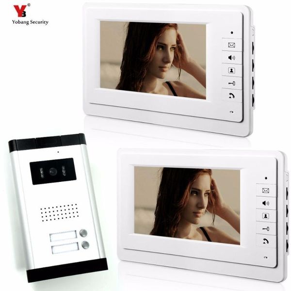 

yobang security 2 units apartment video intercom 7 inch wired video door phone visual intercom doorbell with 2 monitor+1 camera