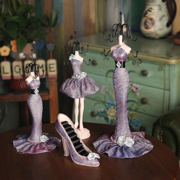 

4 pieces charm elegant high-heeled lady mannequin jewelry organizer display stand hanging set, Pink;blue