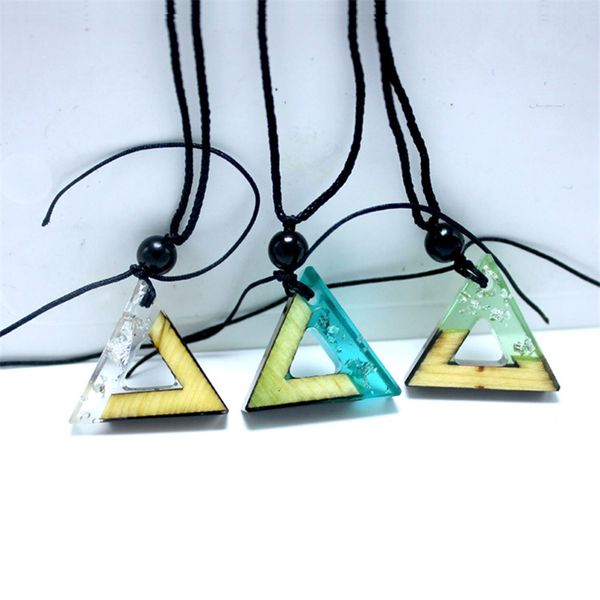 

fashion new style triangle women men necklace handmade vintage resin wood necklaces pendants long rope wooden necklace jewelry, Silver