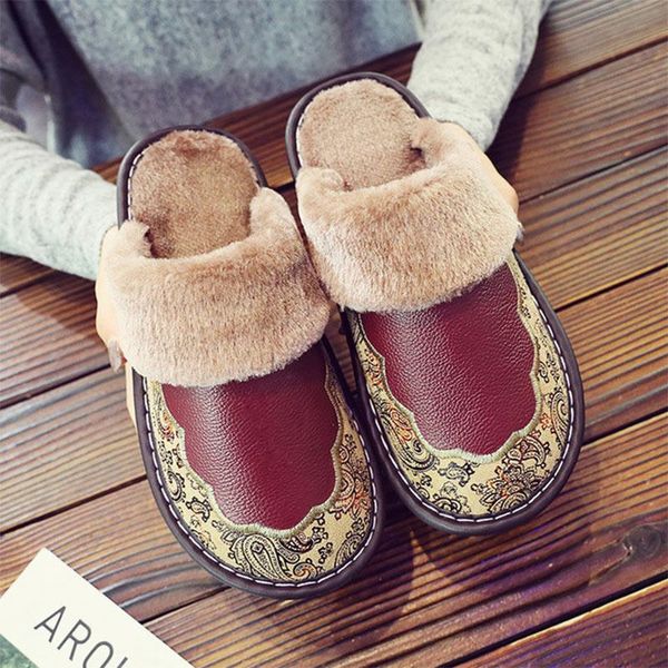 

women warm short plush pu leather patchwork slipers female winter soft indoor flats in sewing home couple shoes new, Black