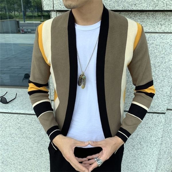 

splicing contrast sweater coat casual men sweatercoat tricot cardigan knitted sweater casaco masculino hombre cardigan sweater 201105, White;black