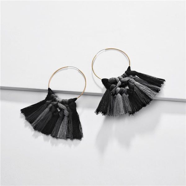 

hoop & huggie boho bohemian colorful fringed tassel earring copper wire hoops for women, Golden;silver