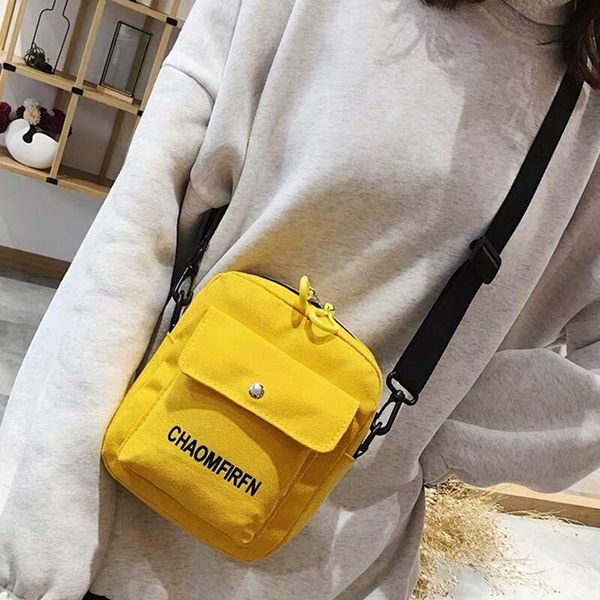 

women pure color simple canvas shoulder bag headphone jack crossbody bag phone zipper outdoor fashion mini cell casual