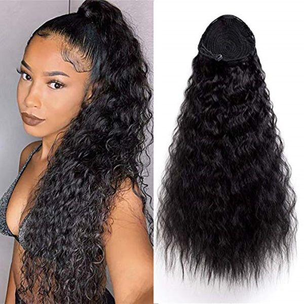 Lunga onda d'acqua Coda di cavallo riccia crespa Coda di cavallo con coulisse per capelli umani Con clip Ins Estensione Afro Puffy Estensione capelli ricci brasiliani 160g